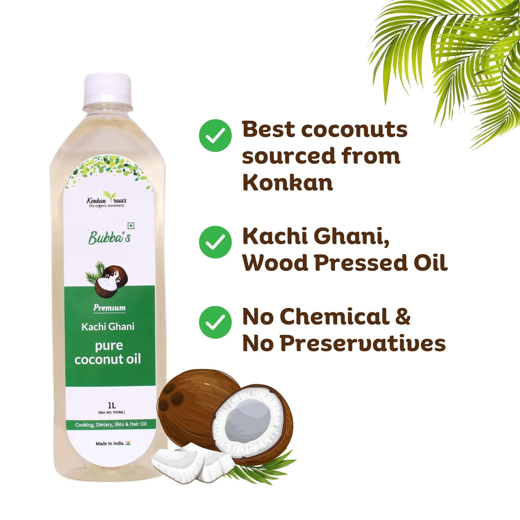 Bubba’s Wood Cold Pressed 1 Litre Kachi Ghani Virgin Coconut Oil ...